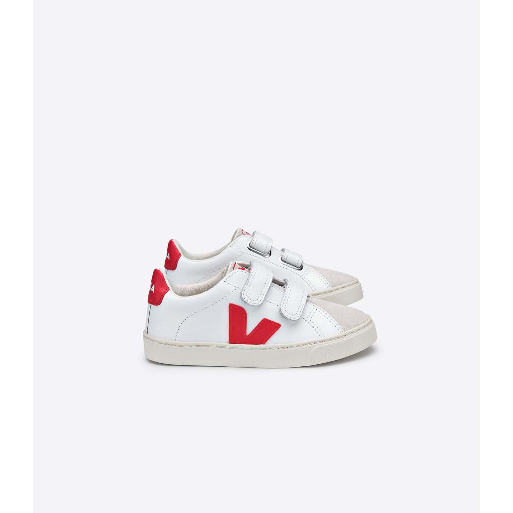 White/Red Kids\' Veja ESPLAR LEATHER Sneakers | AU 811ILH